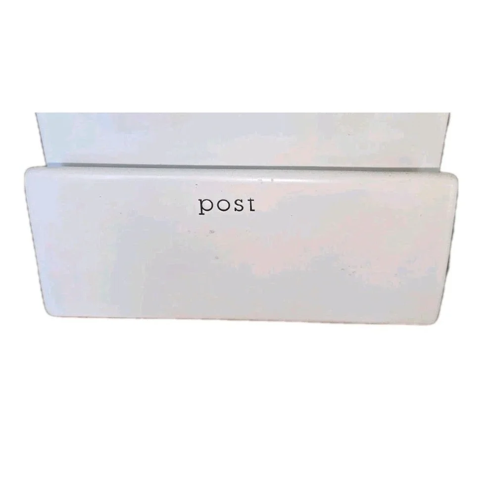 White Ceramic Post Script Letter Holder Office Mail Sorter Modern Farmhouse‎